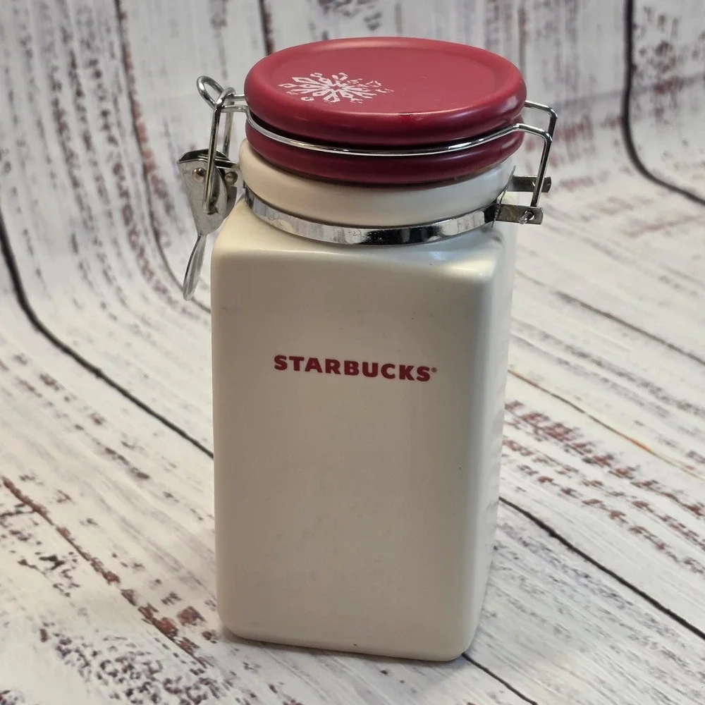 Starbucks Coffee Canister 27oz White Excellent 2008 Holiday Snowflake Jar